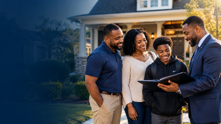 HOI Insurance consultant helping a family review their insurance coverage at home